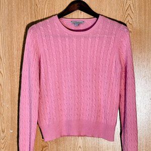 Kinross 100% Cashmere Cable Knit Crew Neck Sweater Pink Size L